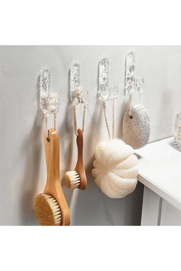 4 Packs Acrylic Glacier Pattern Bathroom Hooks for Inside Shower, Damage Free Wall Hooks for Bathro
