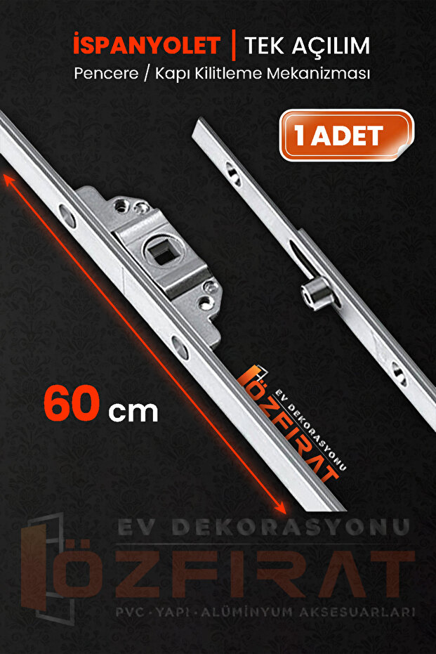 60cm Tek Açılım İspanyolet – PVC Pimapen Kapı Pencere Kilidi – (1 Adet) - 1