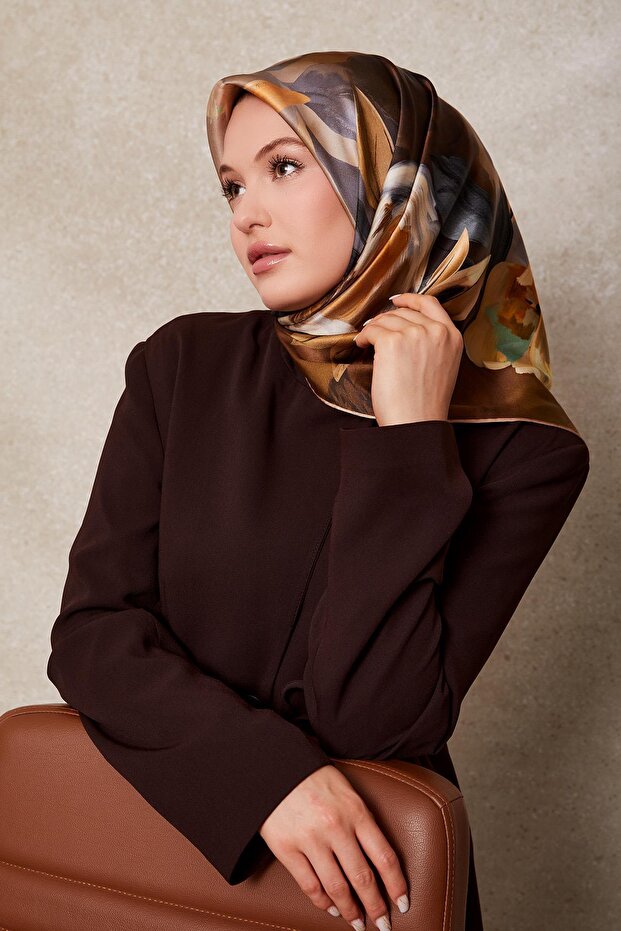 Kahve Twill İpek Eşarp 44 - 1