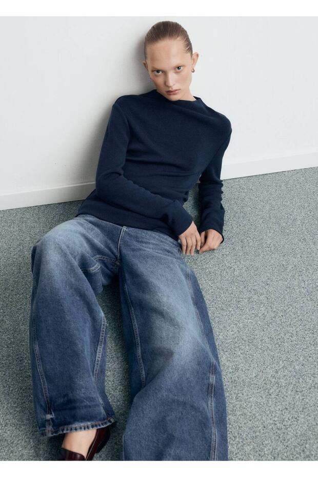 Perkins yaka ince örgü sweatshirt - 7