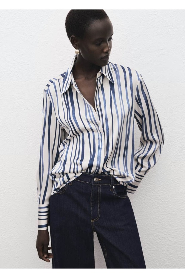 Dökümlü desenli gömlek - 1