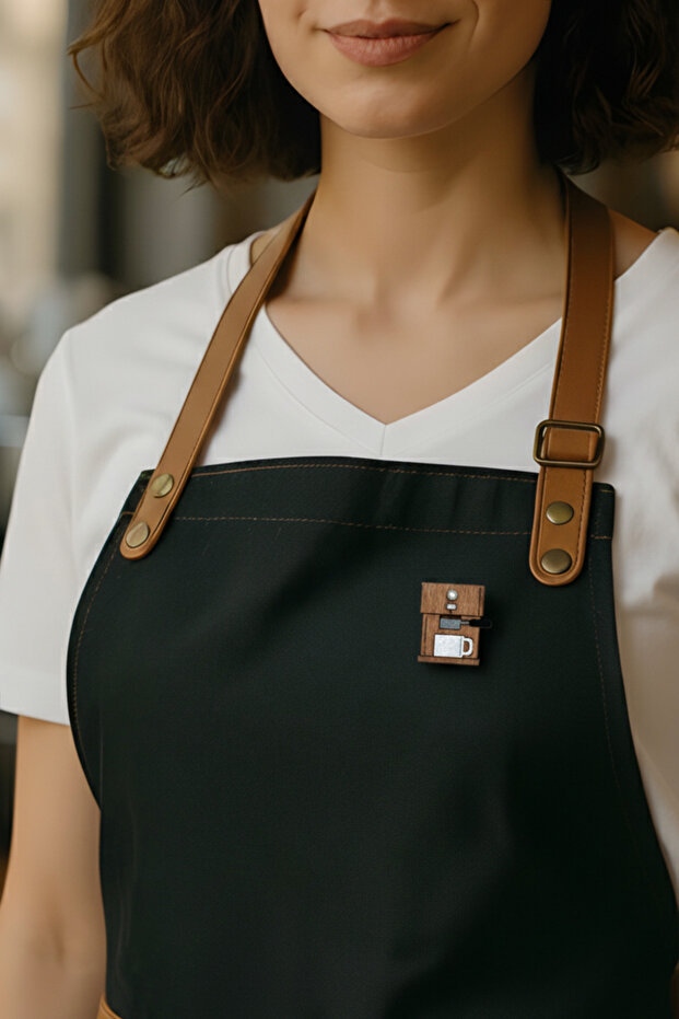Espresso Machine Barista Hand Painted Wooden Badge