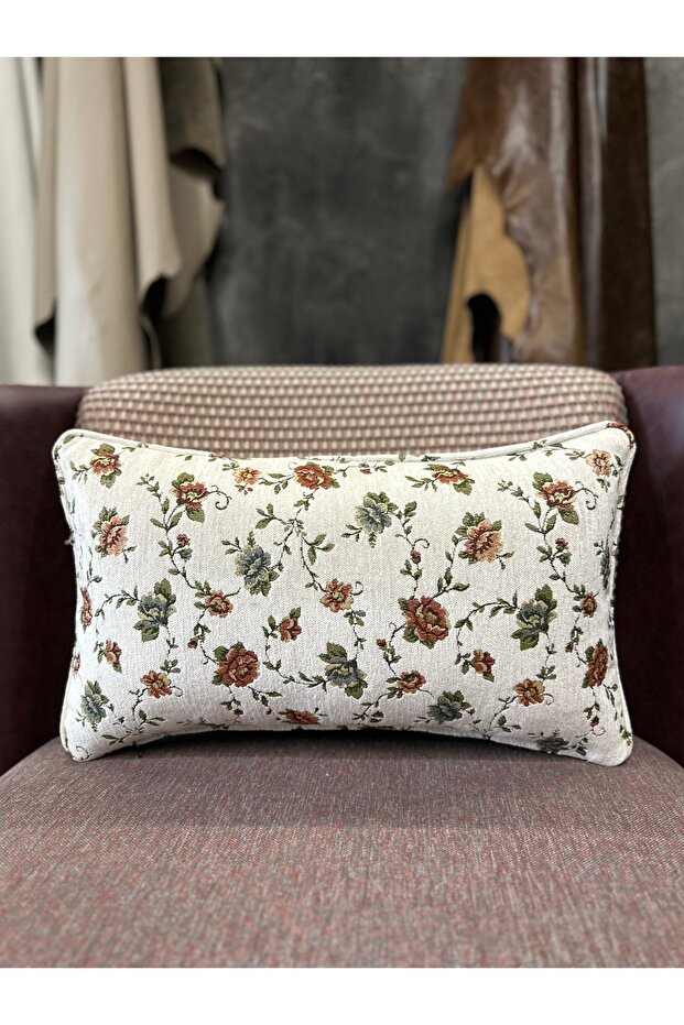 Tapestry Woven Linen Rectangular Cream Color Piped Throw Pillow Case 50X30 cm