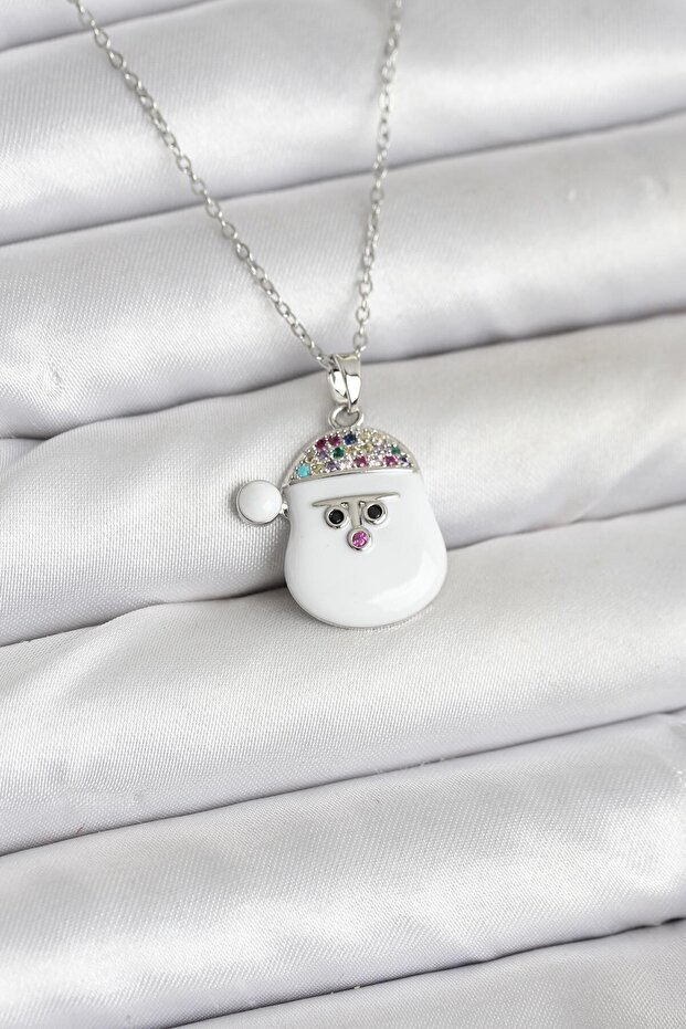 316L Steel Chain Silver Color Snowman Head with Hat Model Christmas Themed Women's Necklace -