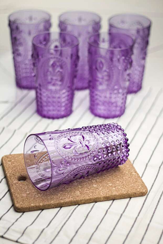 Acrylic Purple 6-Piece Long Cup & Water Soft Drink Cup 750 ml (Large Size & Not Glass)