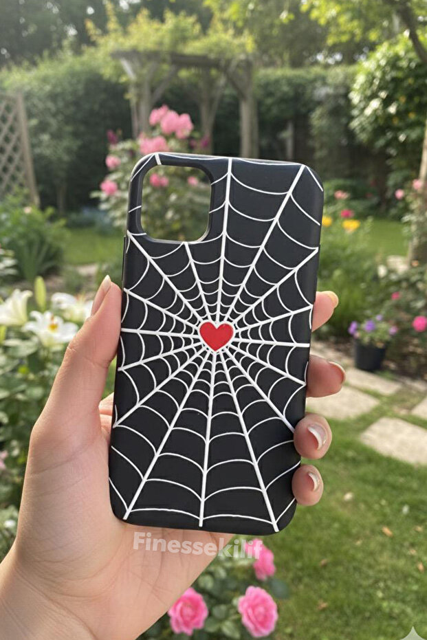 حافظة متوافقة مع هاتف iPhone 11 بتصميم شبكة العنكبوت مطبوع باللون الأسود - 1