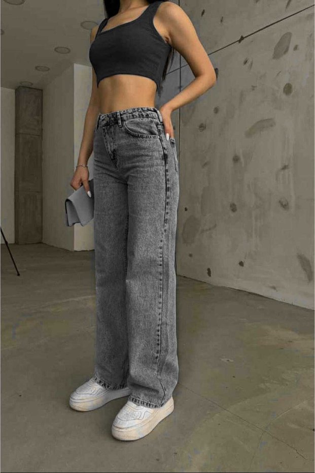 Dark A.C.A.I.P Smoked Snow Stretch Fabric Super High Waist Loose Leg Denim Palazzo Pants