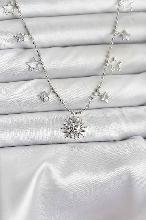 Brass Silver Color Sun Model Women's Necklace Tj-Bko10655