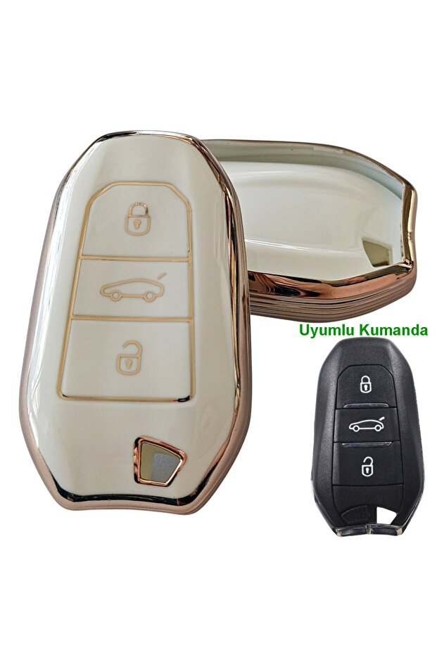 Proace Rifter Berlingo Combo Ds Compatible Smart Remote Key Case Auto Keychain White Gold