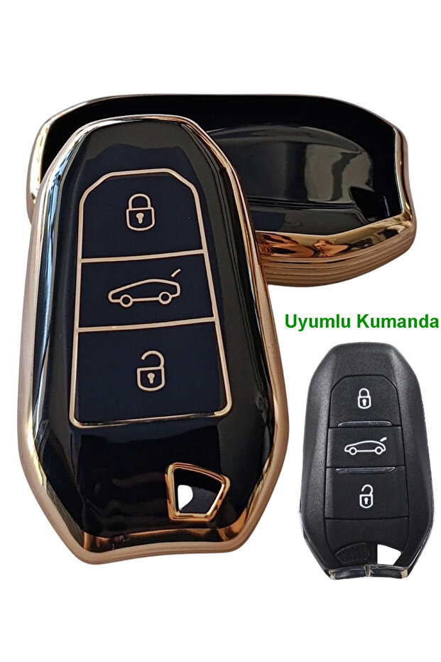 Proace Rifter Berlingo Combo Ds Compatible Smart Remote Key Case Auto Keychain Black Gold