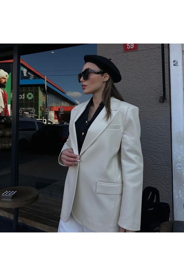 Krem Deri Blazer Ceker - 4