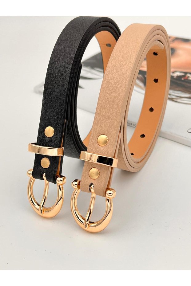 Set of 2 Gold Buckle Women's Belts, Jacket Belt, Trouser Belt, Shirt Belt.