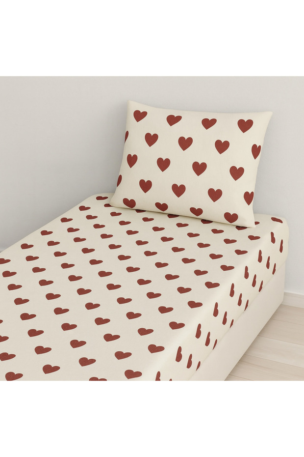 Romantic Heart Patterned Single Elastic Sheet Set - 3