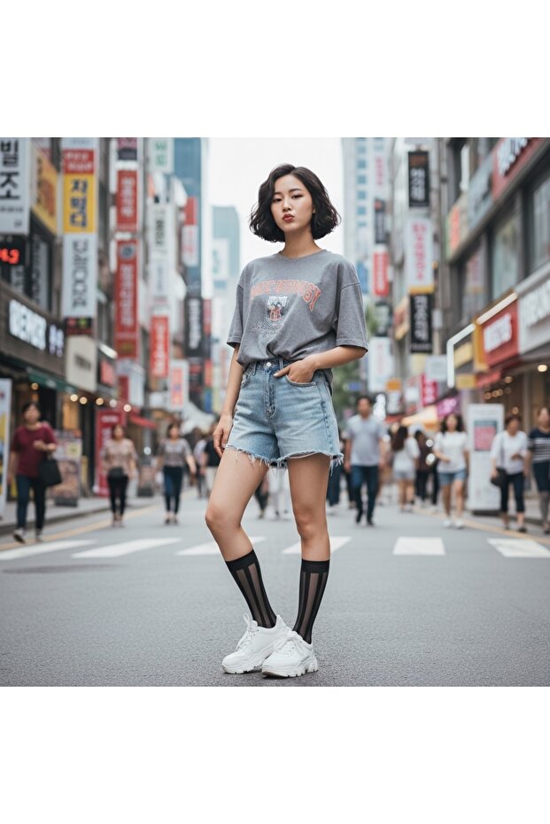 Siyah çizgili şeffaf çorap - 3