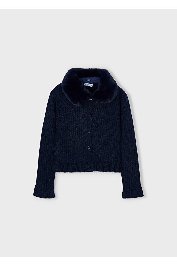 Girl's Fur Collar Knitted Cardigan