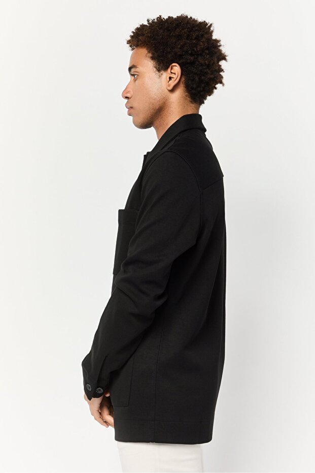 قميص رجالي سادة بأكمام طويلة وقصة عادية، أسود - 3