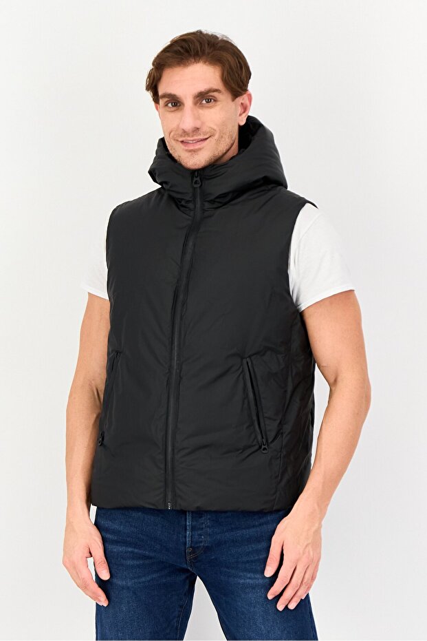 سترة رجالية منفوخة سادة، لون أسود - 1