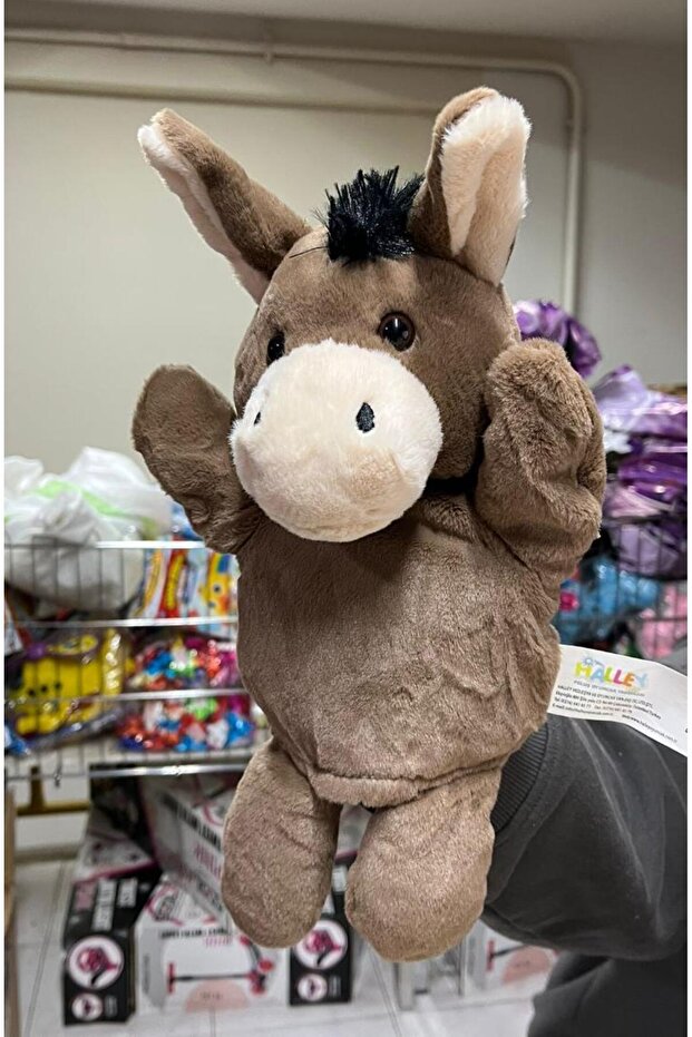 دمية يد قطيفة على شكل حمار بني بطول 25 سم - 2