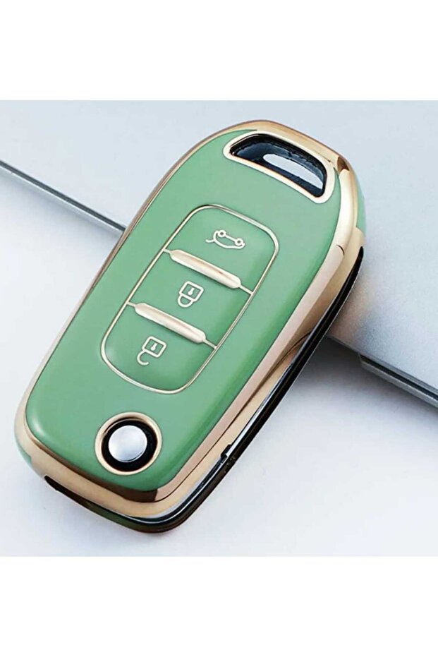 Megane 4 Joy - Clio 5 Captur Taliant Express Sustalı 3 Button Nano Key Case Green Gold Color
