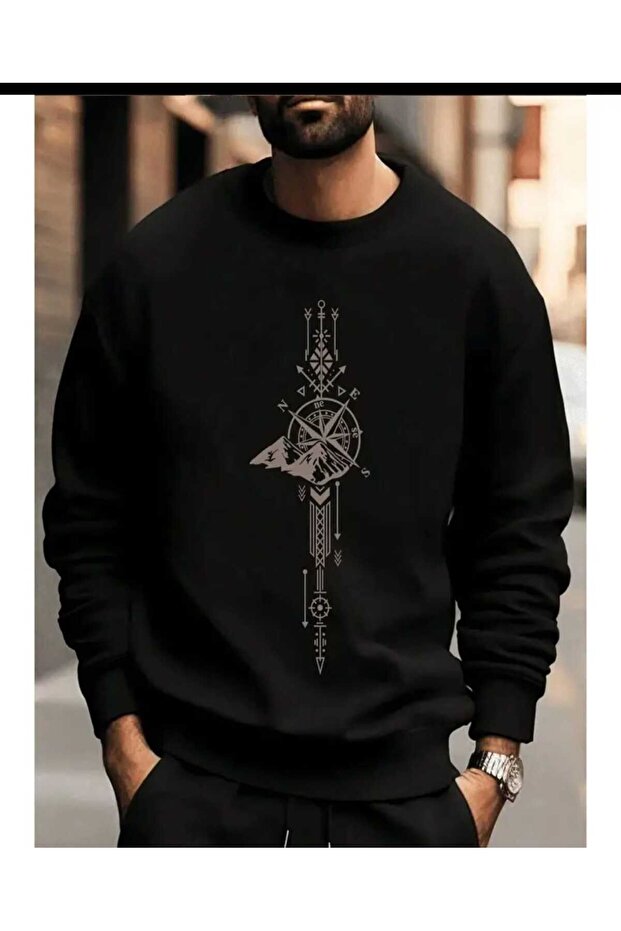 Compass and Mountain Themed Sweatshirt