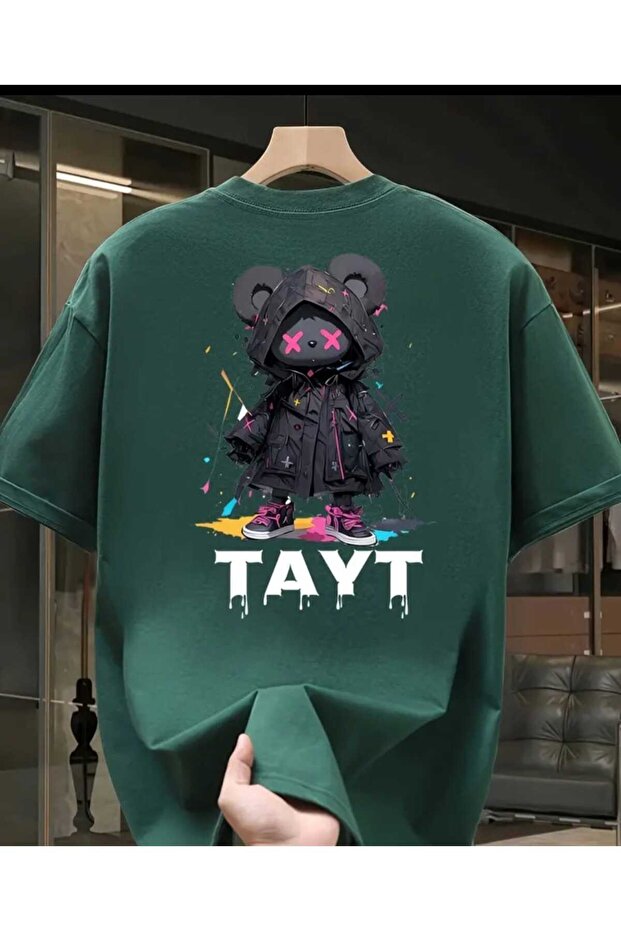 Gothic Teddy Bear and Neon Printed T-Shirt