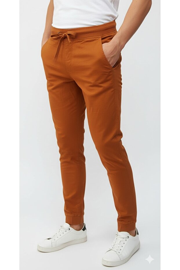 Men's Solid Cotton 4 pocket Joggers- Orange