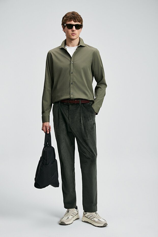 112010686 Ferla Basic Gömlek Regular Fit Erkek Gömlek HAKİ - 4