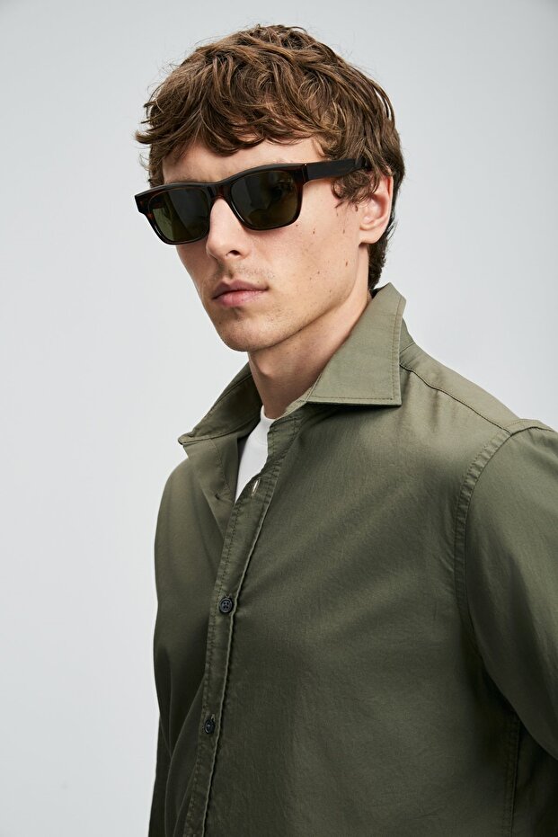 112010686 Ferla Basic Gömlek Regular Fit Erkek Gömlek HAKİ - 5