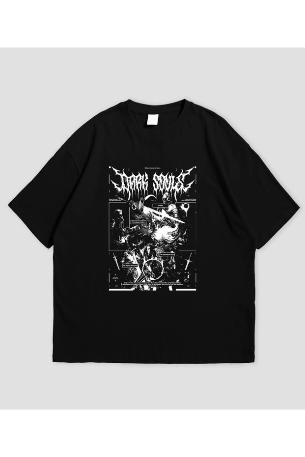 Dark Souls Game Printed Black Oversize T-Shirt Unisex 100% Cotton Crew Neck T-Shirt