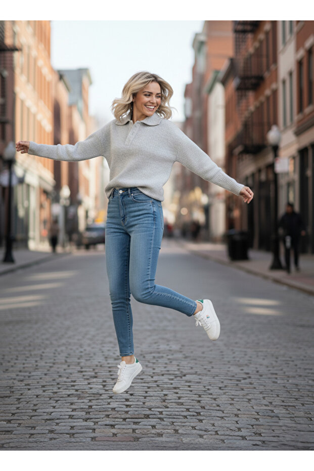 Yakalı Düğme Detaylı Basic Triko Kazak - 2