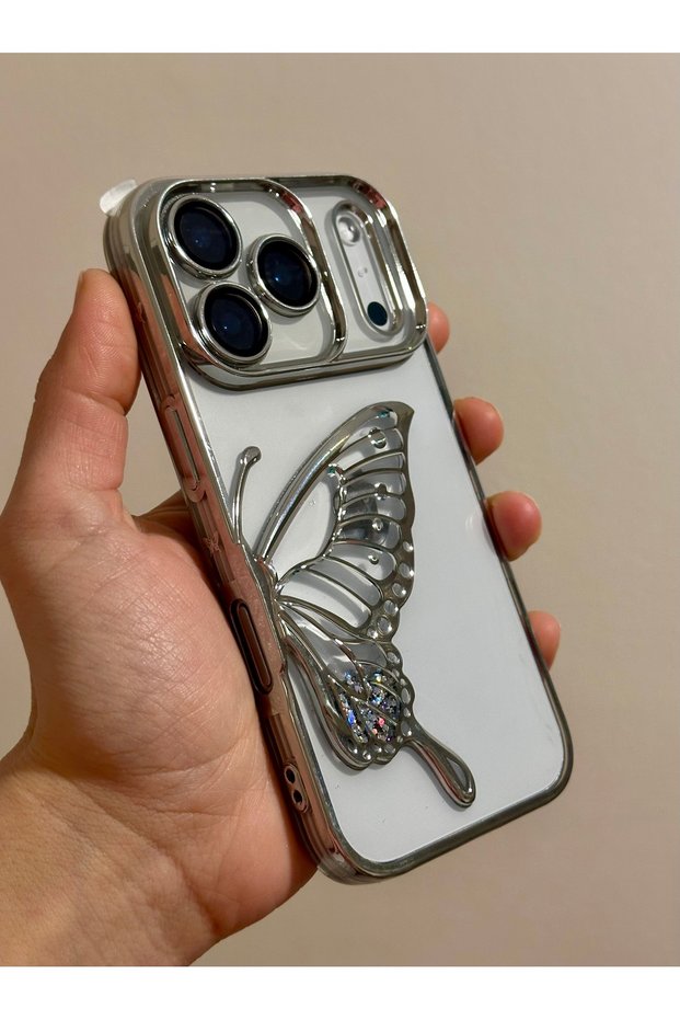 iPhone 17 Pro (6.3 Inch) Compatible Camera Protector Water Glitter 3D Embossed Butterfly Figure Transparent