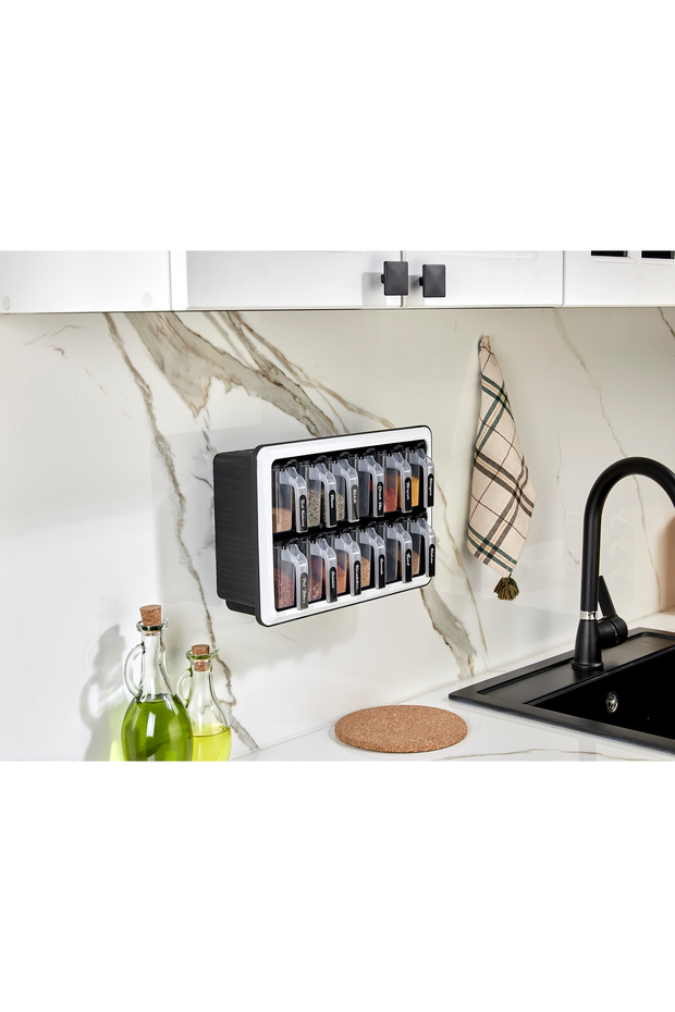 طقم وعاء توابل ذاتي اللصق مكون من 12 قطعة مع ملعقة وغطاء - وعاء توابل مع ملصق - 2