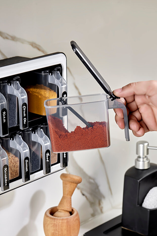 طقم وعاء توابل ذاتي اللصق مكون من 12 قطعة مع ملعقة وغطاء - وعاء توابل مع ملصق - 4