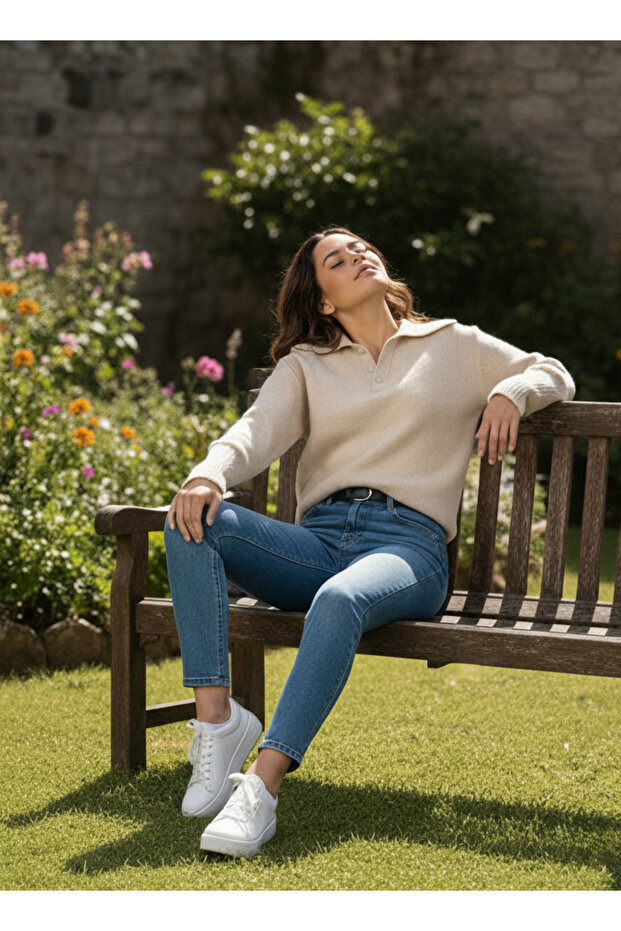 Yakalı Düğme Detaylı Basic Triko Kazak - 4