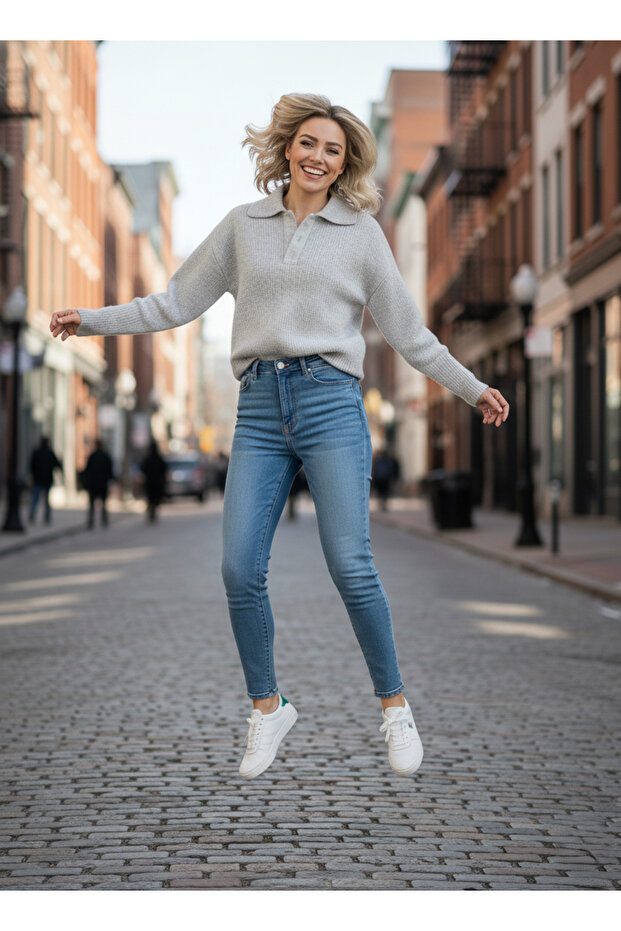 Yakalı Düğme Detaylı Basic Triko Kazak - 3