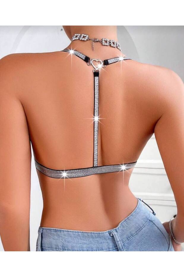 حمالة صدر مزينة بالحجارة قابلة للإغلاق من الأمام - 3