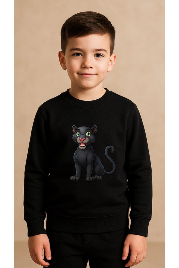 Children's Team Sweatshirt Black Cheetah B Printed Girls Boys Crew Neck3 4-5-6-7-8-9-10-11-12Years