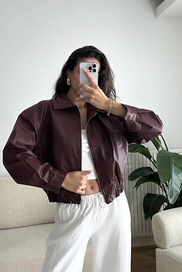 Premium Pb Oversized Bomber Leather Jacket with Elastic Waist