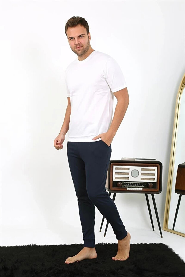 Men's Cotton Single Bottom Pajamas Navy Blue