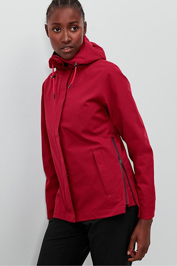 Women Hooded Long Sleeve Solid Softshell Jacket, Maroon