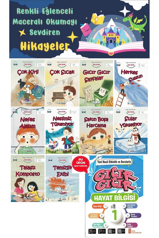 1St Grade Sen Artık Doğa Kahramanısın Story Set (16 Pages) - Life Knowledge Book with Gift
