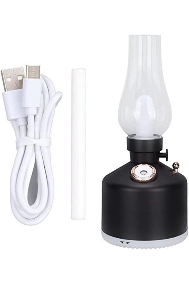 Retro Air Humidifier Vintage Lamp Night Light Nano Mist Sprayer Aromatherapy Diffuser 280ML (Black)