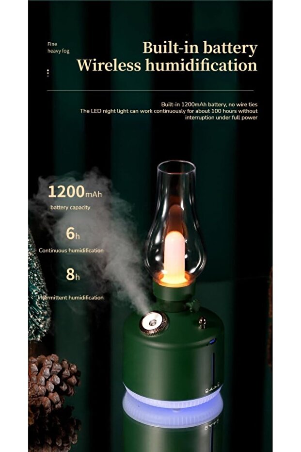 Retro Air Humidifier Vintage Lamp Night Light Nano Mist Sprayer Aromatherapy Diffuser (Green)