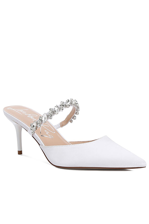 Women Diamante Stiletto Mules Sandals in White