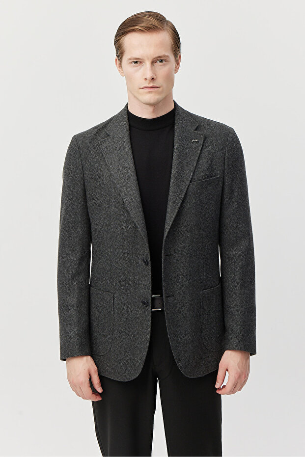 Men's Slim Fit Mono Collar Patterned Jacket - 1