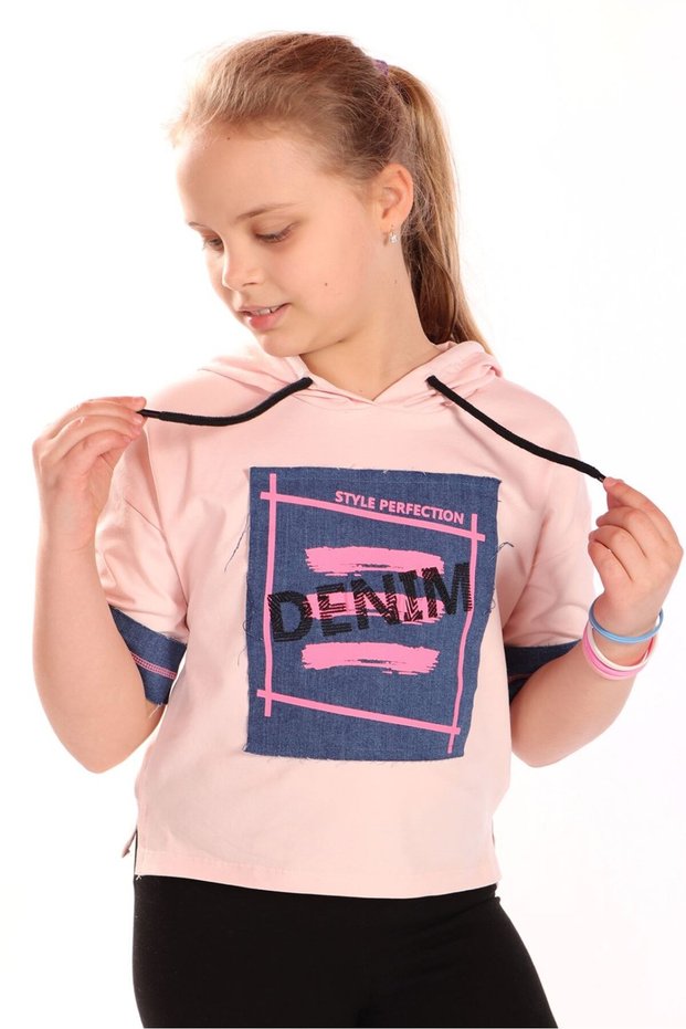 Girl's Printed Hooded Short Sleeve T-Shirt