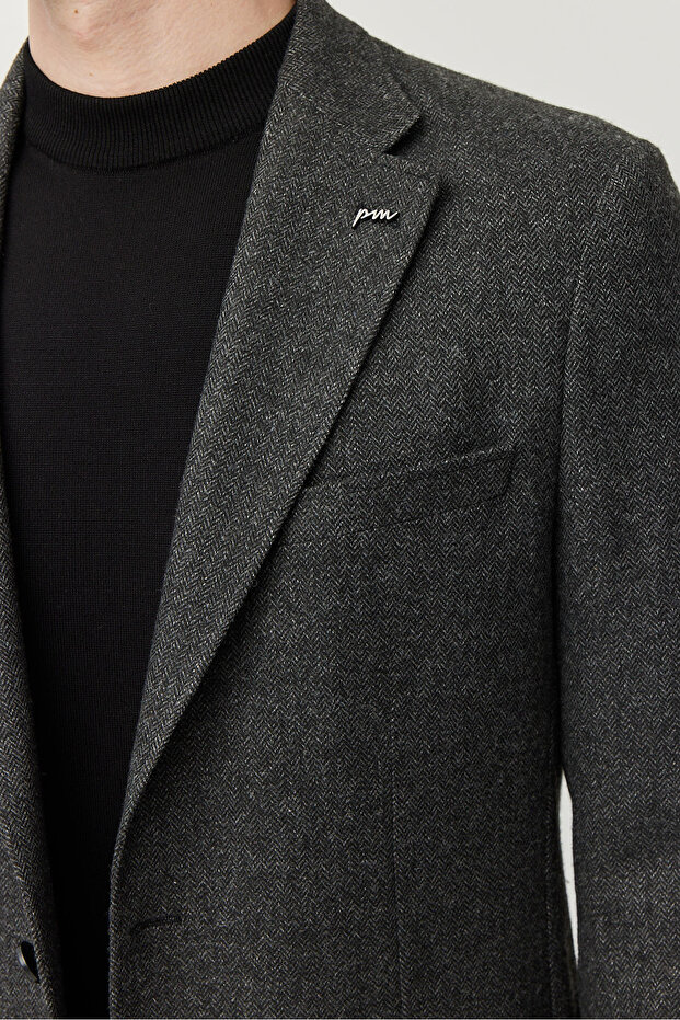 Men's Slim Fit Mono Collar Patterned Jacket - 6