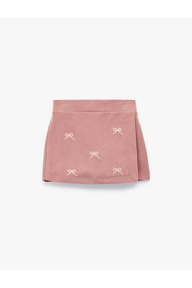 Velvet Shorts Skirt with Bow Embroidery and Elastic Waist