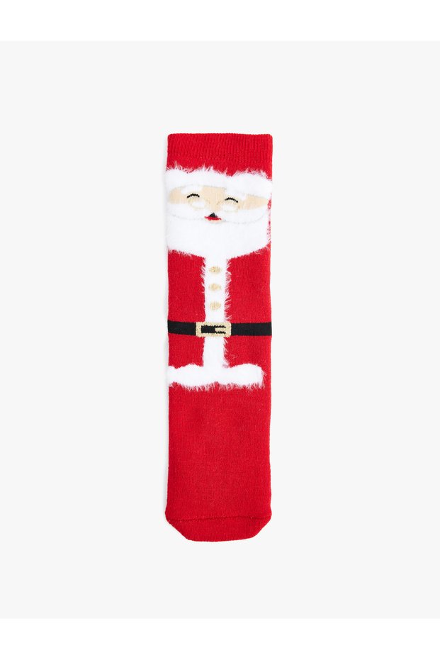 Santa Claus Printed Feather Detailed Cotton Towel Socks