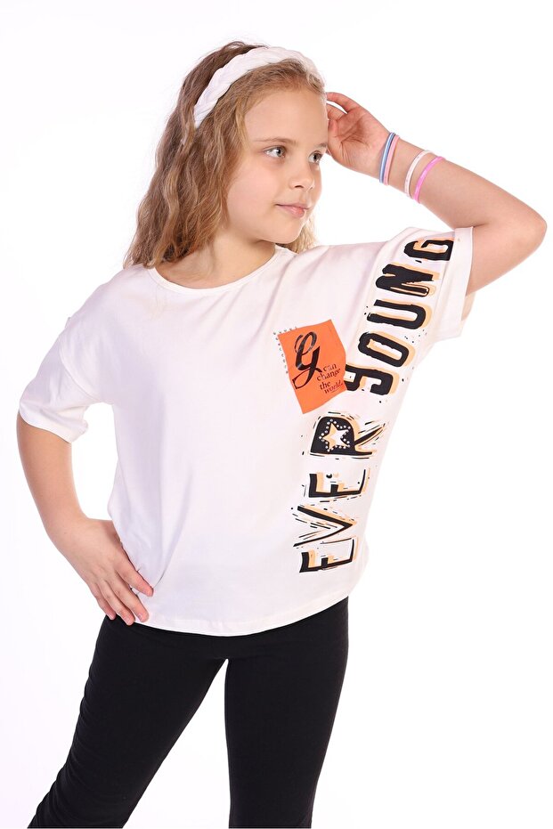 Girl's Printed Crew Neck Short Sleeve T-Shirt
